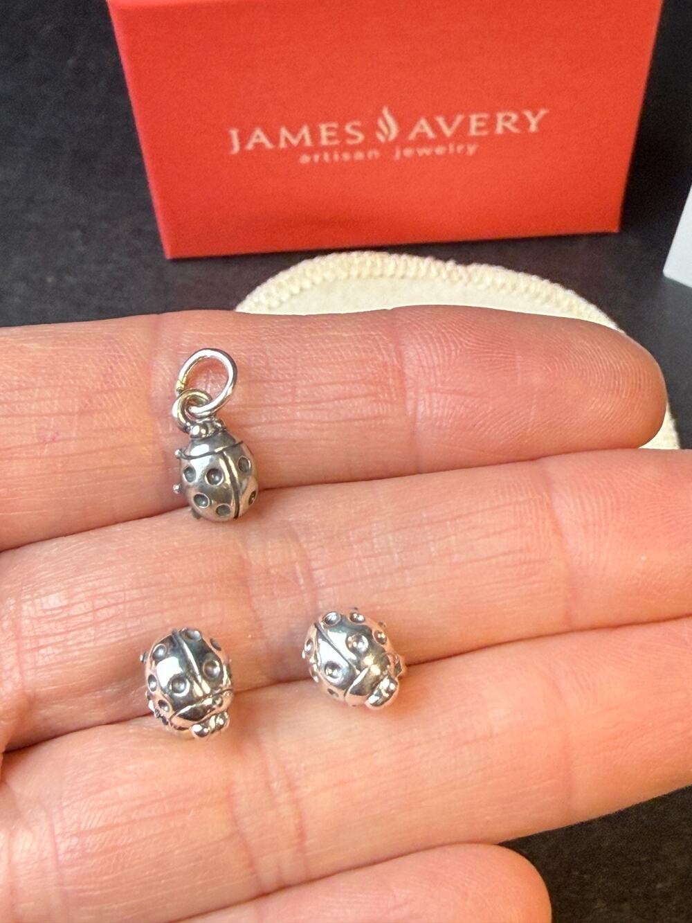 James Avery Sterling/925 Ladybug Charm With Matching Earrings/Studs